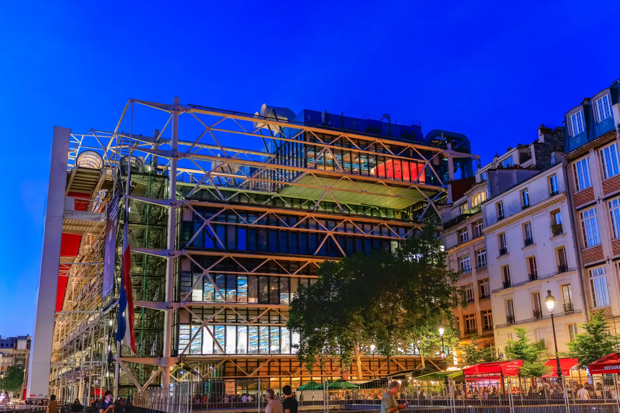 The Centre Pompidou illuminated at night — a bold icon of modern Paris, 2022.